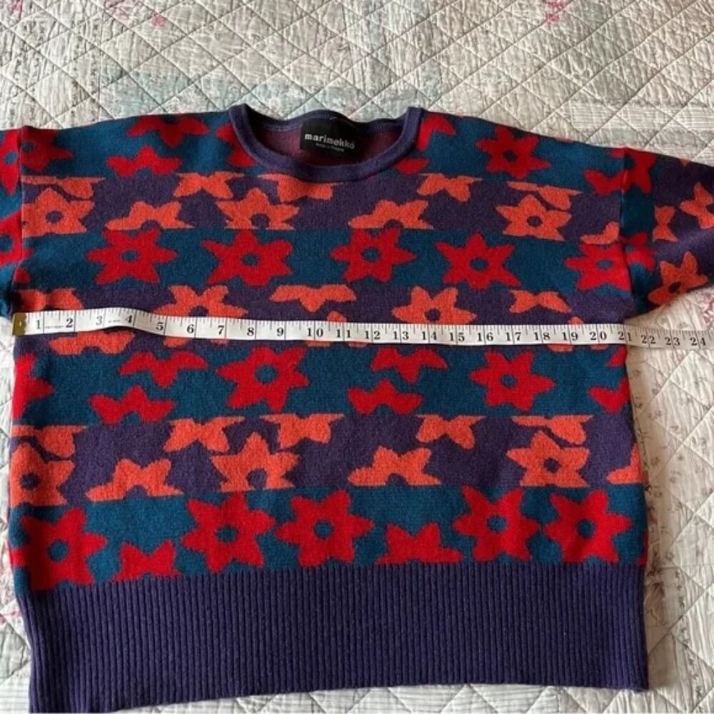 Marimekko Vintage Wool Sweater Size S Made in Finland Flower Print Multicolor - Picture 6 of 10